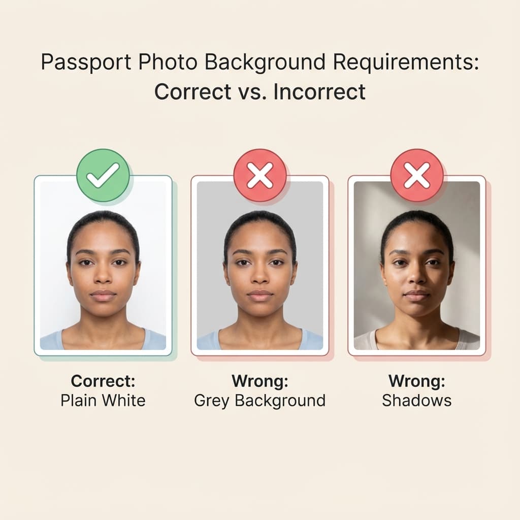 Comparison of correct white background vs incorrect grey and shadowed backgrounds