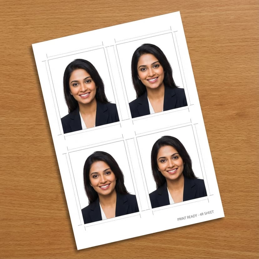 Passport size photo print sheet with 4 photos for printing