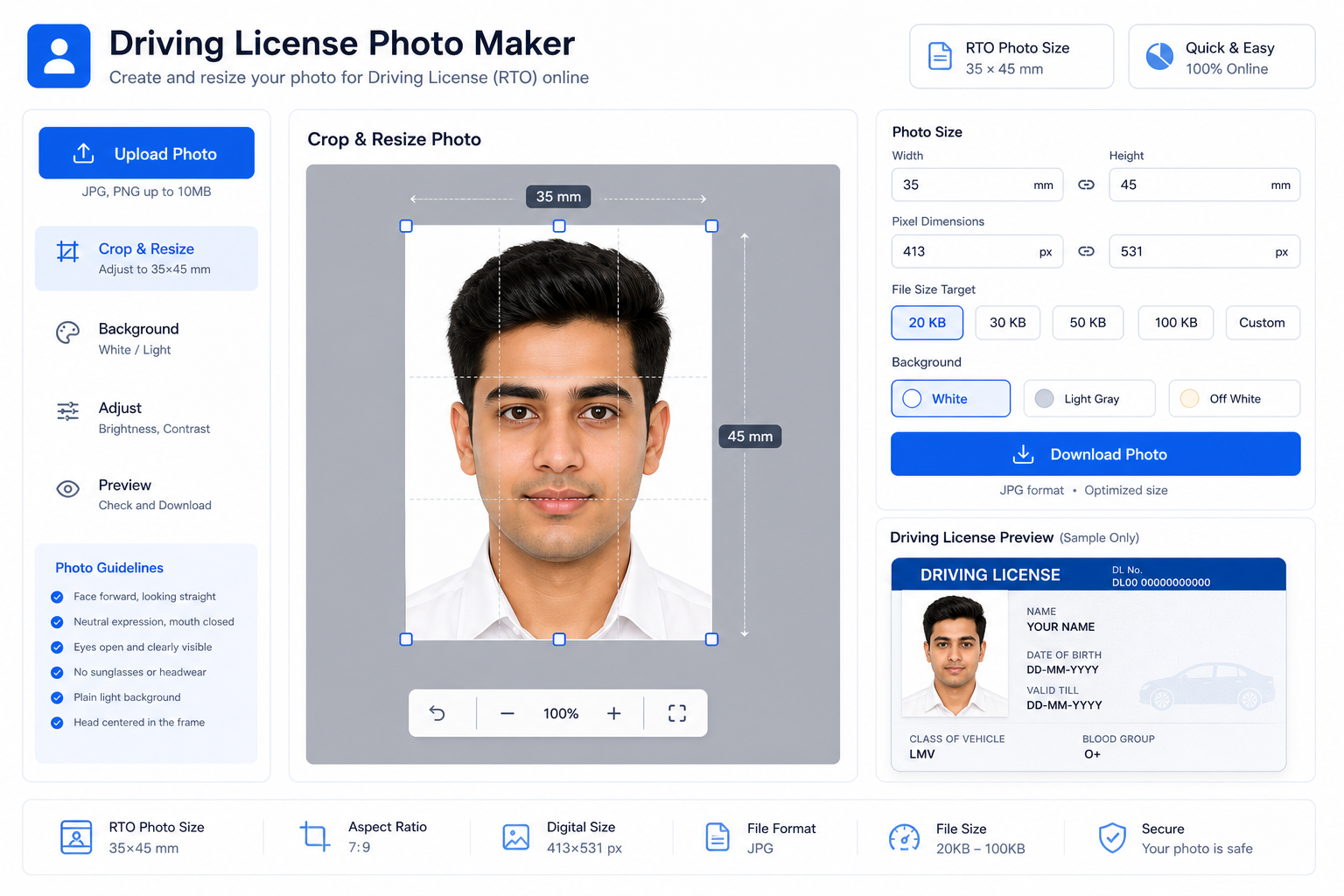 Driving License Photo Maker - Resize Photo for RTO Forms